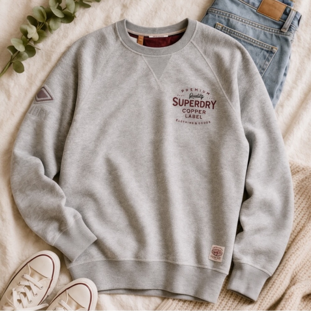 Superdry Grey Crewneck Sweatshirt XL Logo Casual Streetwear